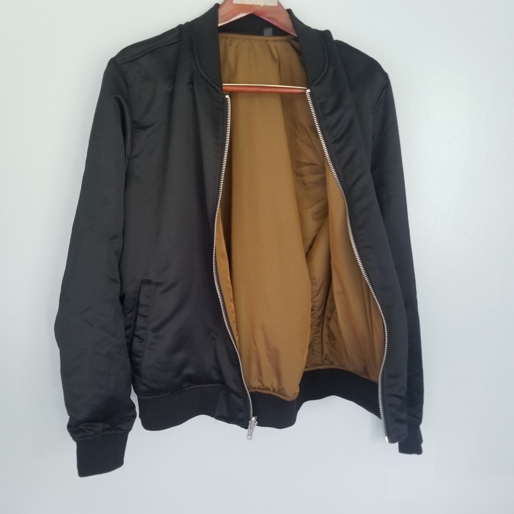 Reversible 2 in 1 Black & Gold Satin Bomber Jacket